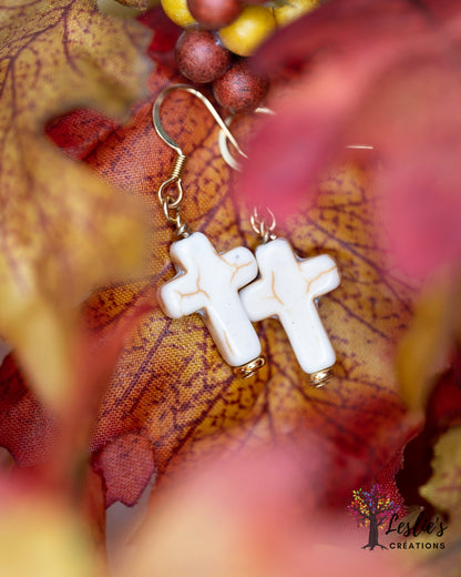 Howlite Cross Earrings - Healing & Purity