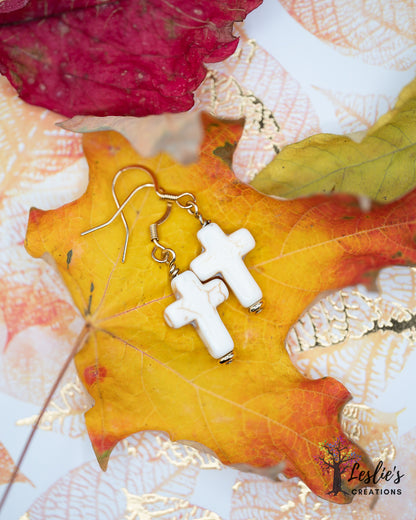 Howlite Cross Earrings - Healing & Purity