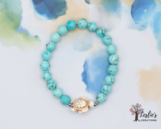 White Howlite Turtle and Turquoise - Healing & Balance