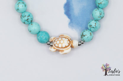 White Howlite Turtle and Turquoise - Healing & Balance