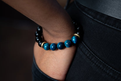 Blue Tiger Eye & Onyx Bracelet - Protection, Grounding & Communication