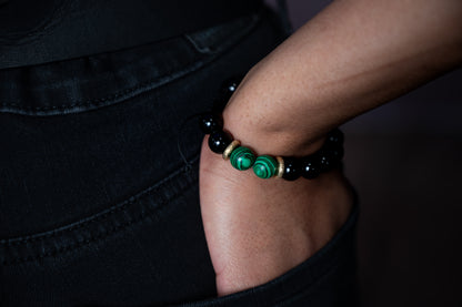 Black Obsidian & Malachite Bracelet - Healing & Grounding