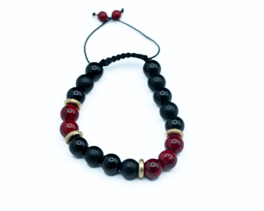 Red Quartz, Onyx & Black Obsidian Bracelet - Grounding, Creativity and Protection