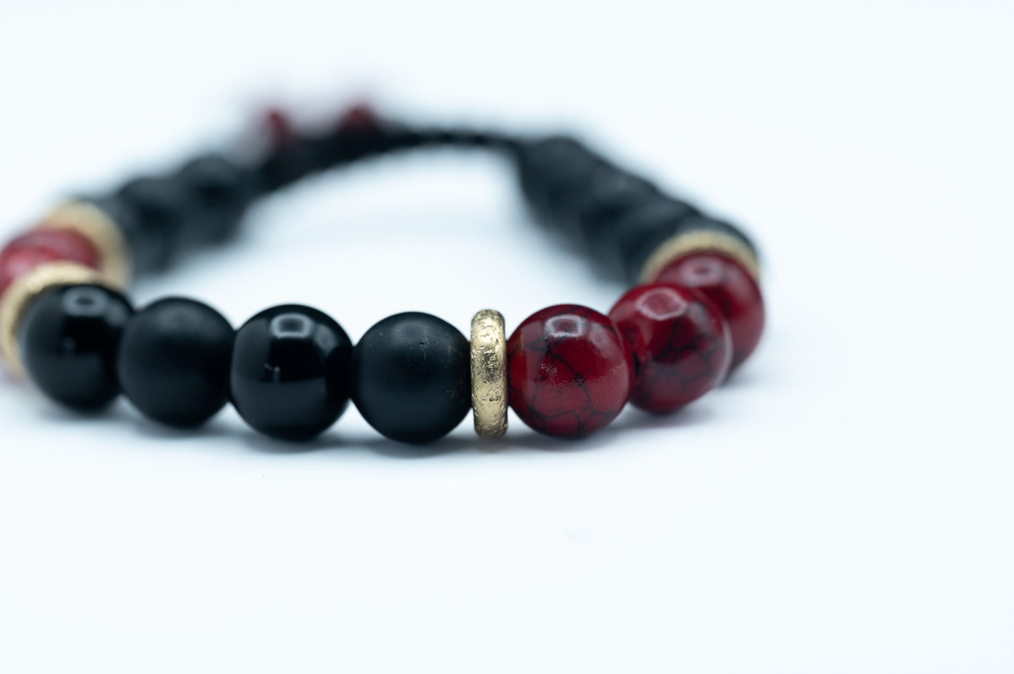 Red Quartz, Onyx & Black Obsidian Bracelet - Grounding, Creativity and Protection