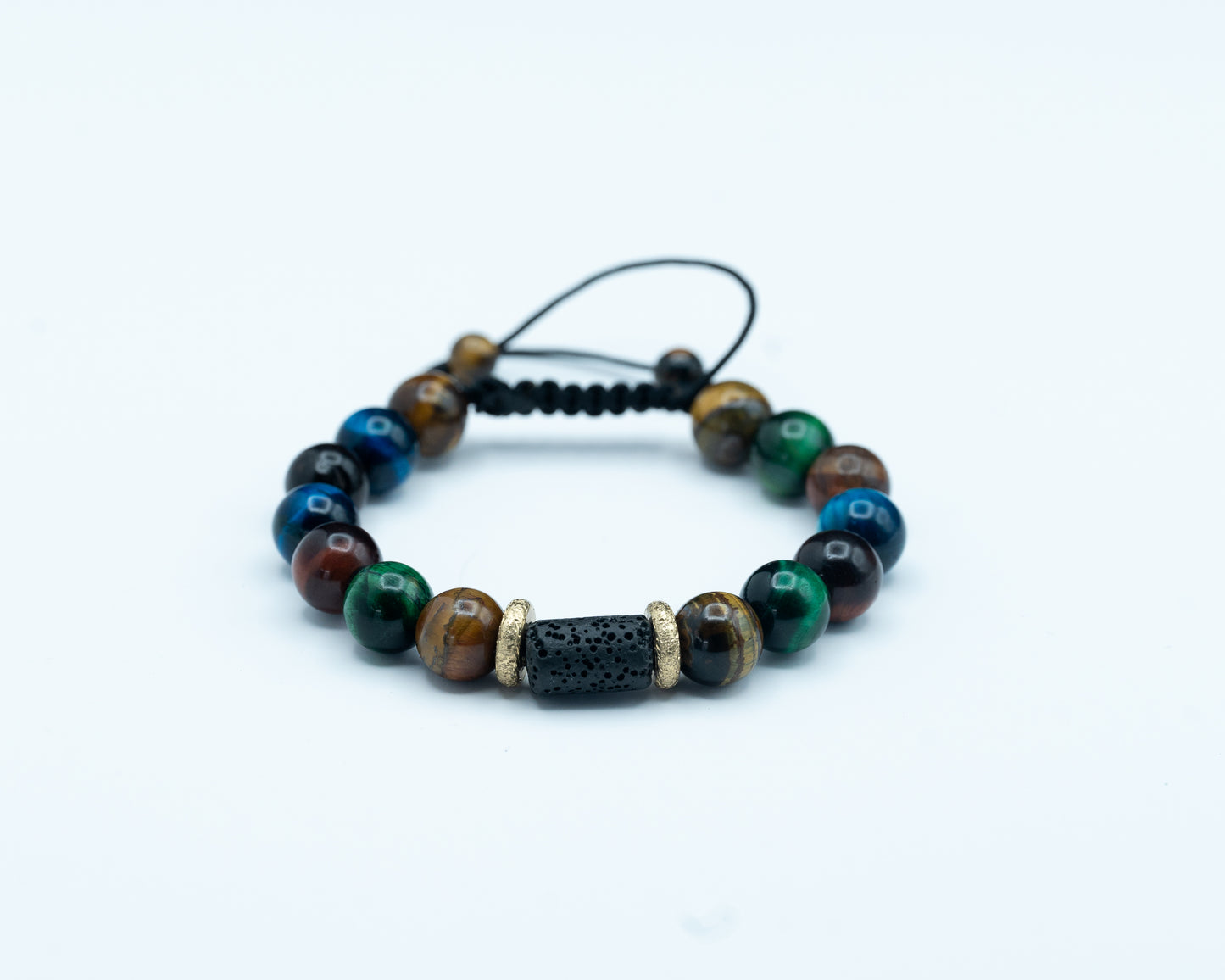 Red, Blue, Yellow and Green Tiger Eye & Lava Rock Bracelet - Spiritual Growth, Stability & Healing