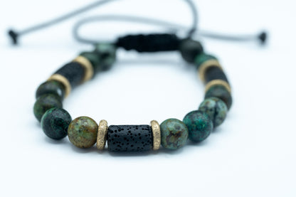 African Turquoise & Lava Rock Bracelet - Communication & Grounding