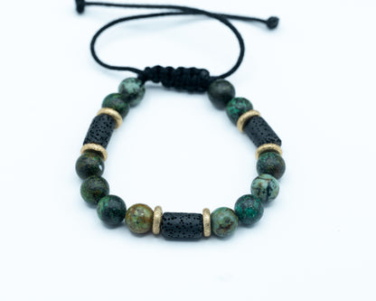 African Turquoise & Lava Rock Bracelet - Communication & Grounding