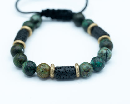 African Turquoise & Lava Rock Bracelet - Communication & Grounding