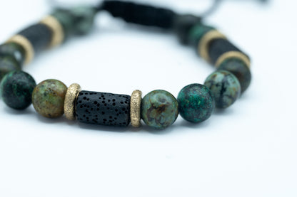 African Turquoise & Lava Rock Bracelet - Communication & Grounding