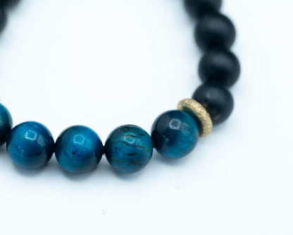 Blue Tiger Eye & Onyx Bracelet - Protection, Grounding & Communication