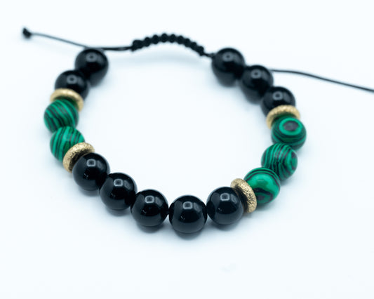 Black Obsidian & Malachite Bracelet - Healing & Grounding